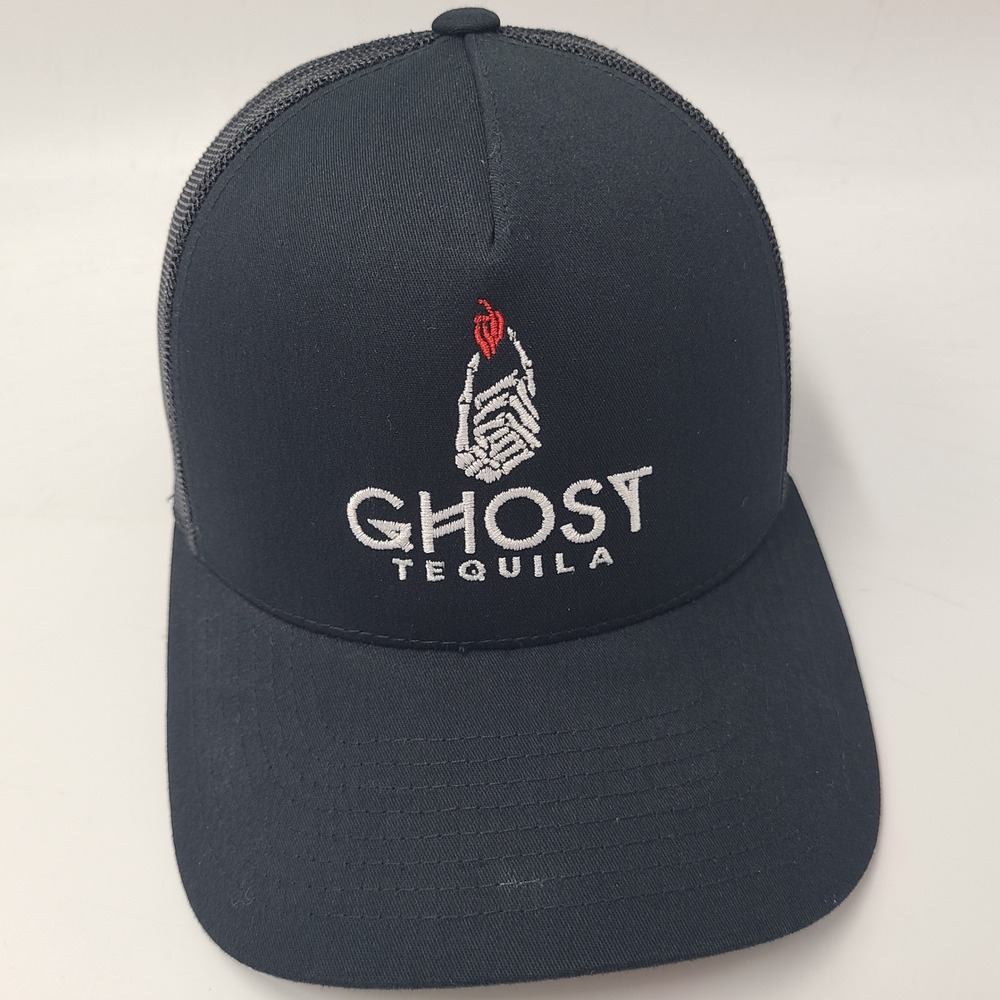 Ghost Tequila Hat Snapback Trucker Mesh Yupoong Black White Skeleton Hand Logo